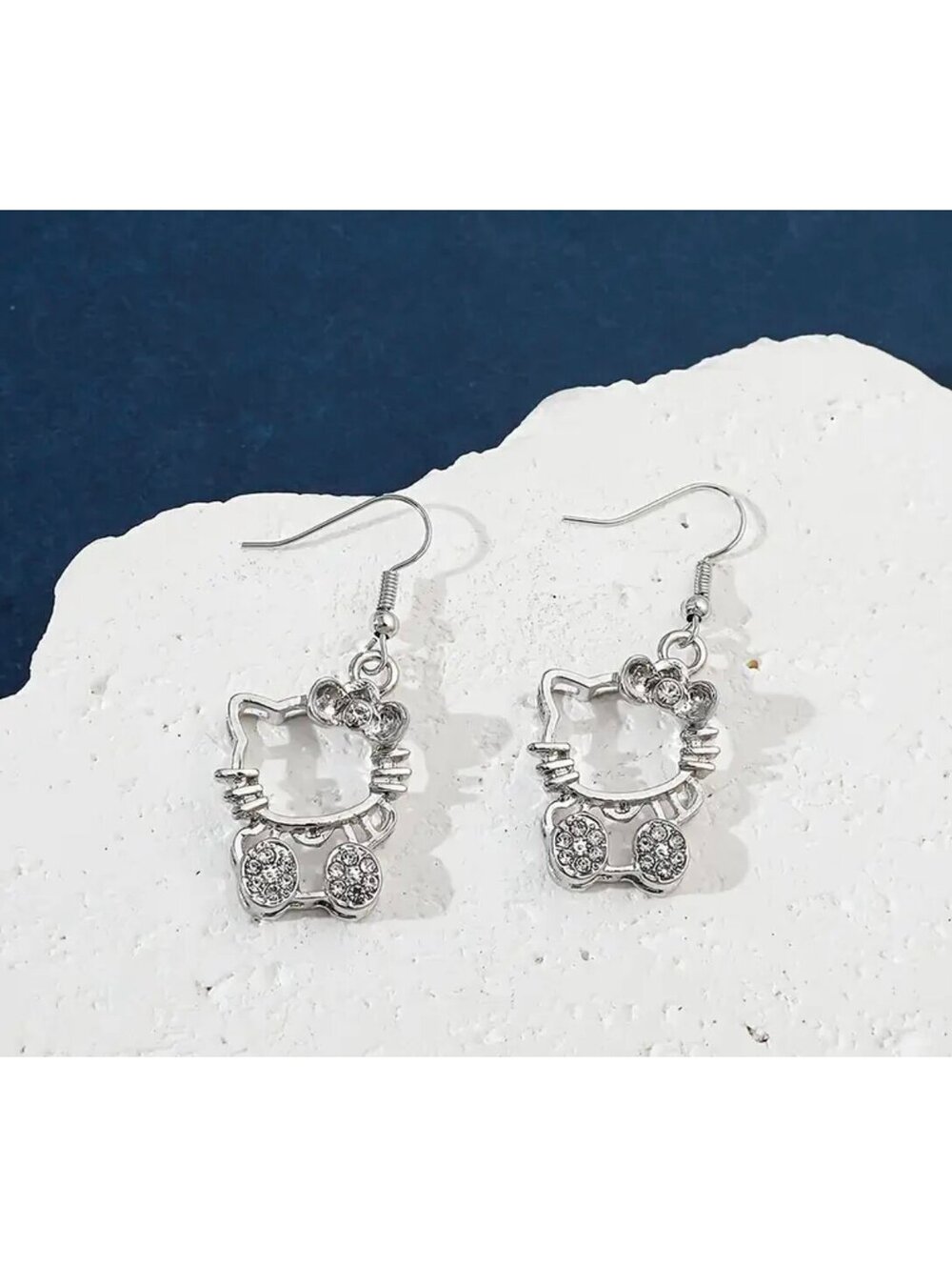 New - Sparkly Silver - Rhinestone Hello Kitty Dangle
Drop Earrings